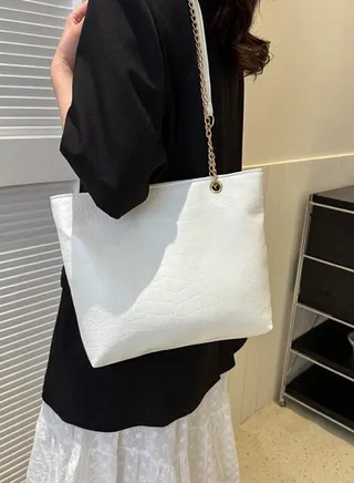 Croc Textured Chain Strap Tote Bag