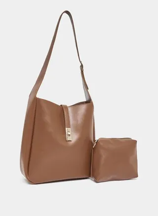 Plain Shoulder Bag & Pouch Set