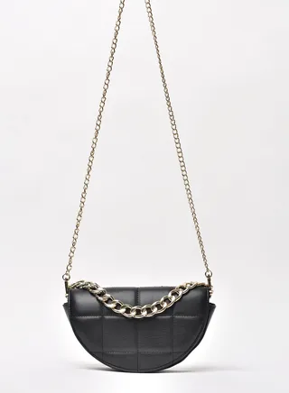 Quilted Pattern Chain Strap Stylish Crossbody Bag