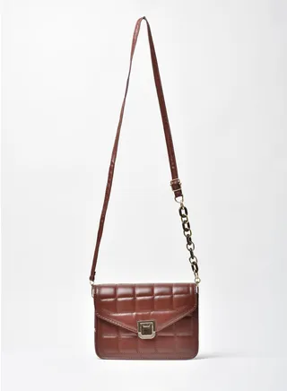 Quilted Pattern Half Chain Strap Crossbody Bag