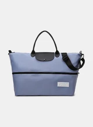 Patch Zip Detail Tote Bag with Detachable Strap