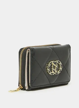 Stitch Detail Bi-Fold Coin Wallet with Zip and Flap Closure
