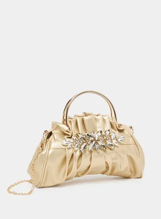 Floral Applique Pleated Handbag