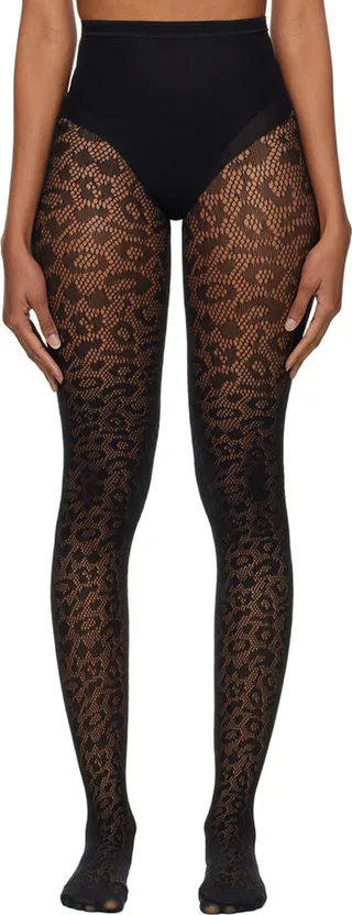 ALAÏA Black Leopard Tights