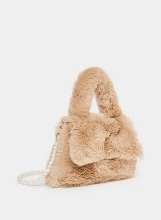 Fur Design Pearl Strap Handbag
