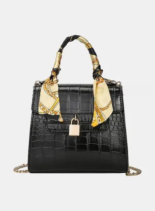 Textured Handbag with Scarf Detail