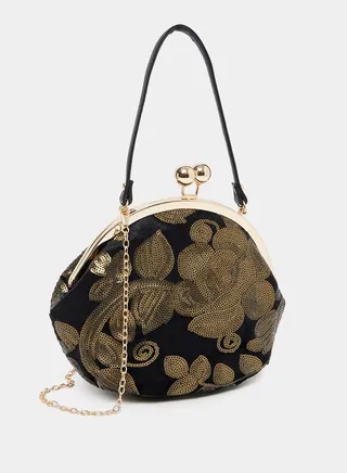 Sequin Embellished Push Lock Handbag
