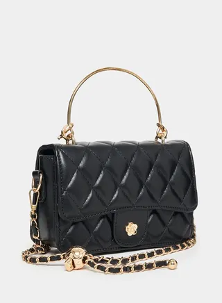 Metal Handle Quilted Handbag