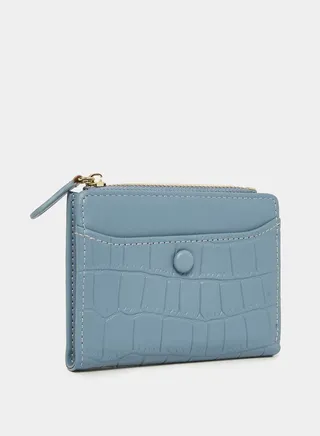 Croc Textured Card Holder with Zip Pocket