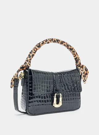 Textured Animal Print Handle Bag