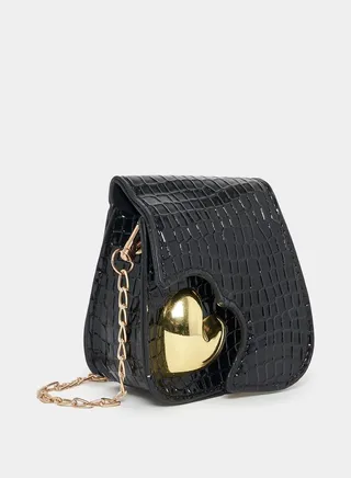 Heart Embellished Textured Bag