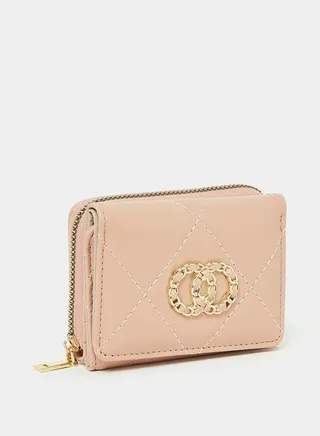 Stitch Detail Bi-Fold Coin Wallet with Zip and Flap Closure