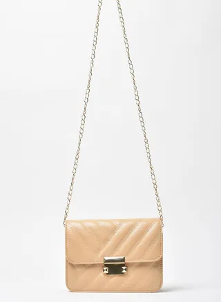 Quilted Pattern Chain Strap Crossbody Bag