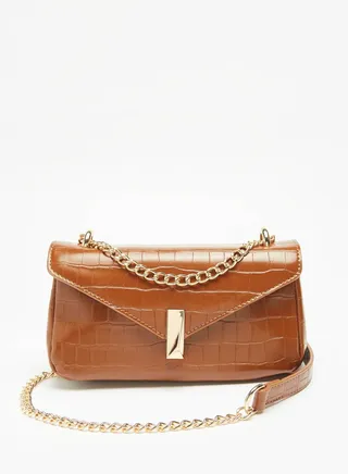 Womens Textured Crossbody Bag with Metallic Chain Strap By Shoexpress