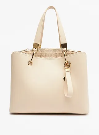 Womens Solid Tote Bag with Double Handle and Zip Closure By Shoexpress