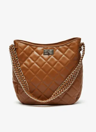 Womens Quilted Shoulder Bag with Chain Handle By Shoexpress