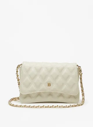 Women's Textured Crossbody Bag with Button Closure and Chain Strap