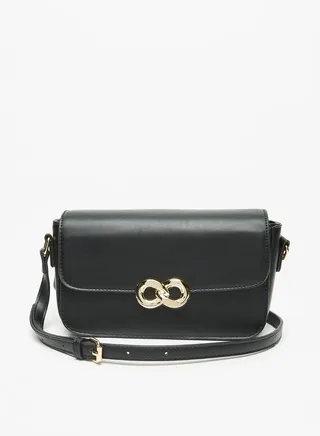 Women's Solid Crossbody Bag with Adjustable Strap and Metal Accent