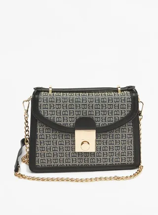 Women Textured Crossbody Bag with Detachable Strap and Flap Closure