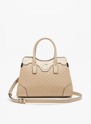Women's Textured Tote Bag with Top Handles and Zip Closure