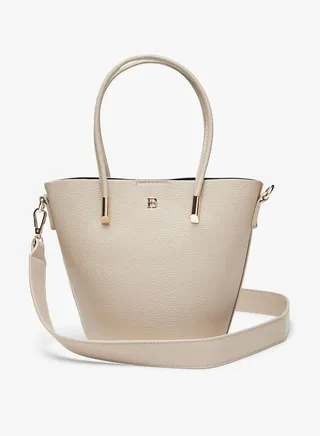 Women's Solid Tote Bag with Detachable Strap and Button Closure