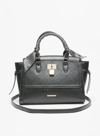Women's Textured Tote Bag with Double Handle and Zip Closure
