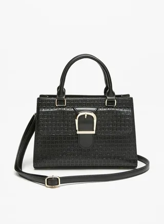 Women's Textured Tote Bag With Top Handles And Zip Closure
