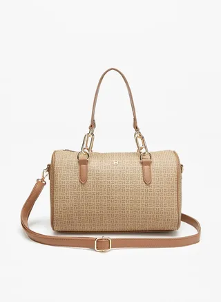 Women's Monogram Print Bowler Bag With Top Handles And Zip Closure