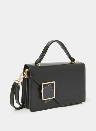 Square Buckle Asymmetric Flap Handbag