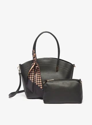 Womens Solid Tote Bag and Pouch Set