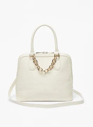 Womens Textured Tote Bag with Metallic Accent and Zip Closure