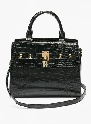 Womens Textured Tote Bag with Detachable Strap and Zip Closure Ramadan Collection