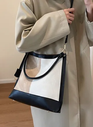 Colorblock Leather Look Shoulder Bag