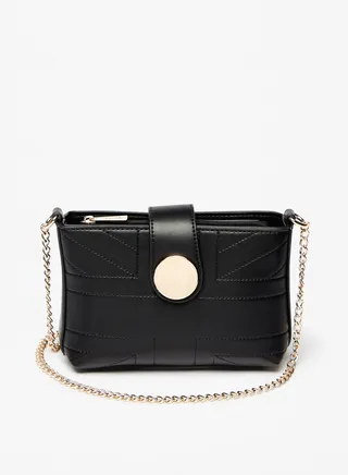 Womens Textured Crossbody Bag with Stitch Detail and Chain Strap