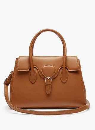 Solid Tote Bag with Detachable Strap and Zip Closure