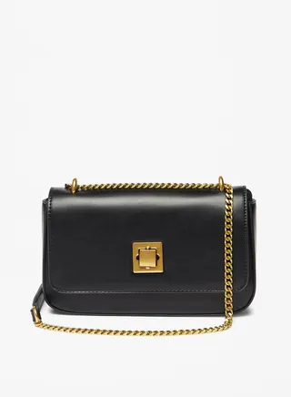 Womens Solid Crossbody Bag with Chain Accented Strap