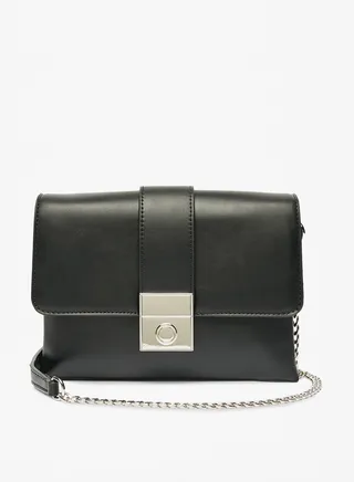Solid Crossbody Bag with Chain Strap and Metallic Accent
