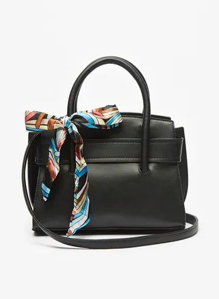 Womens Solid Tote Bag with Scarf Detail