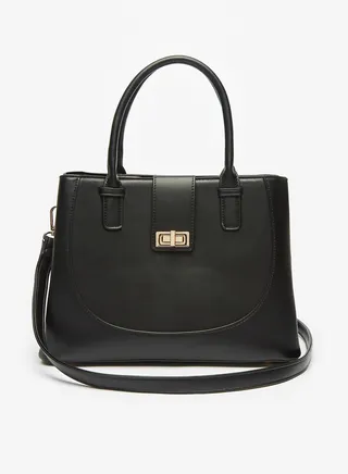 Womens Solid Tote Bag with Double Handle and Zip Closure