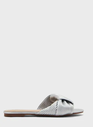 Pleated Knot Front Flat Sandal