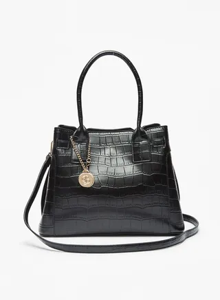 Womens Textured Tote Bag with Metallic Accent and Snap Button Closure