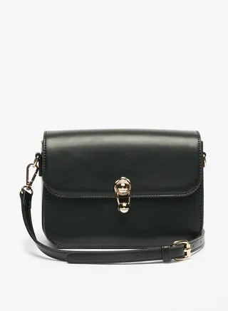 Womens Solid Crossbody Bag with Detachable Strap and Clasp Closure