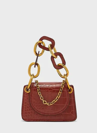 Mirco Croc Effect Chain Detail Satchel Bag
