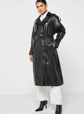 Leather Look Trench Coat