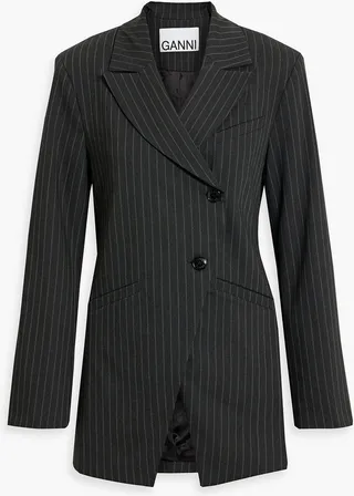 Asymmetric pinstriped twill blazer