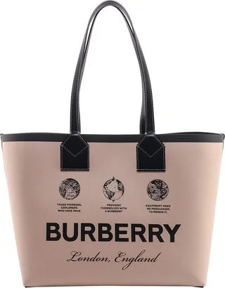 Canvas and leather shoulder bag with frontal logo