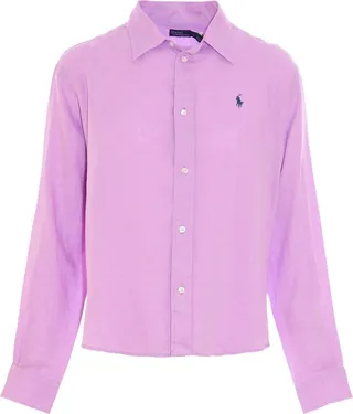 Purple linen shirt with small embroidered logo from Polo Ralph Laurent.