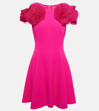 Tulle-shoulders wool-blend minidress