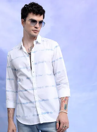Tie & Dye Print Detail Slim Fit Shirt