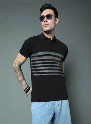 Striped Panel Regular Fit Polo
